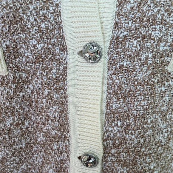 J. Jill Wearever Contrast Trimmed Knit Cardigan Jacket in Camel/Porcelain - M